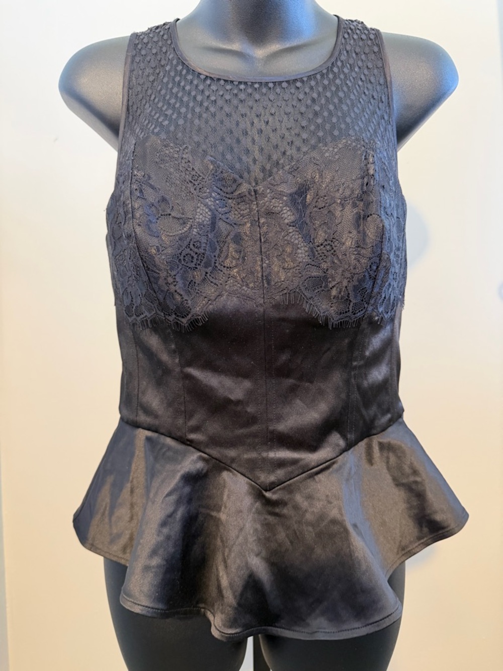 Guess Black Lace Peplum Corset Like Top